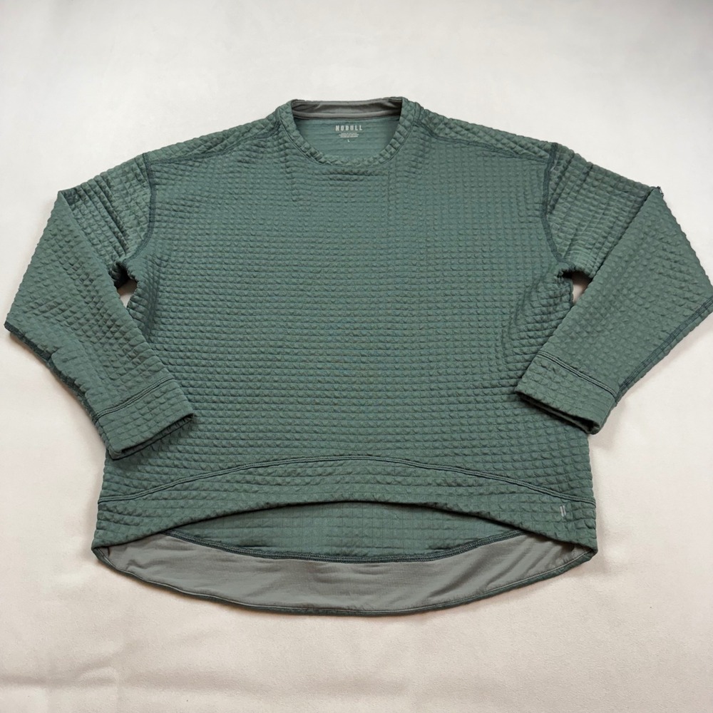 Nobull Waffle Quilted Crewneck Pullover Sage Green Large Relaxed High-Low Hem